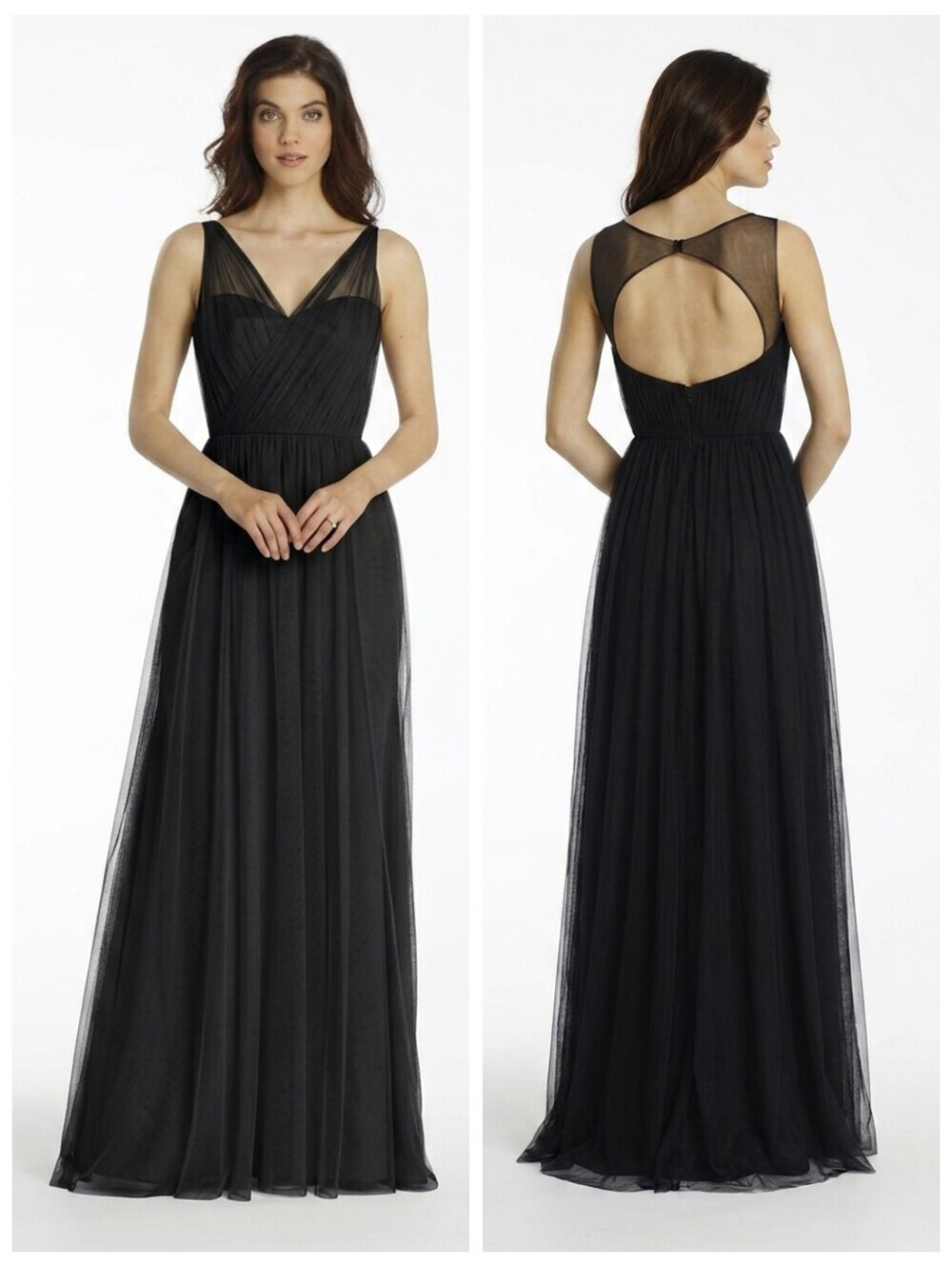 Hayley Paige Occasions Black Tulle Mesh Illusion Gown
